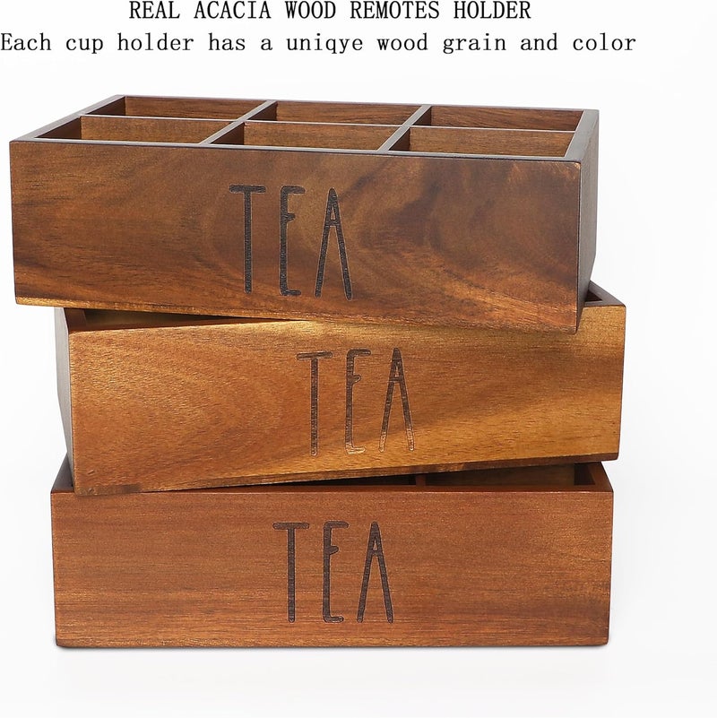 LBEMEY Tea Bag Organizer,Acacia Wood Tea Storage Containers with 6 Compartments, Sugar Packet Holder,Tea Bag Caddy Box for Cabinet Countertop Office (Brown- Labeled TEA) - Image 5